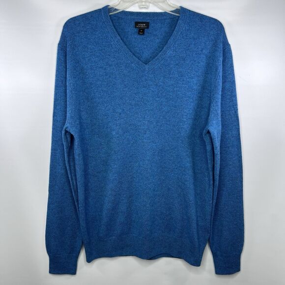 J.Crew Italian Cashmere Blue V Neck Sweater Mens SZ M Cozy Soft Classic - Picture 1 of 5